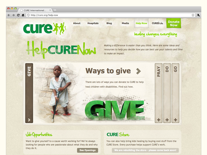 Screenshot of cure.org/help-now