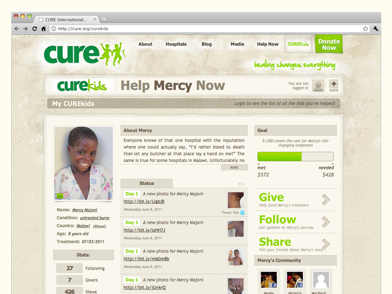 Screenshot of cure.org/curekids